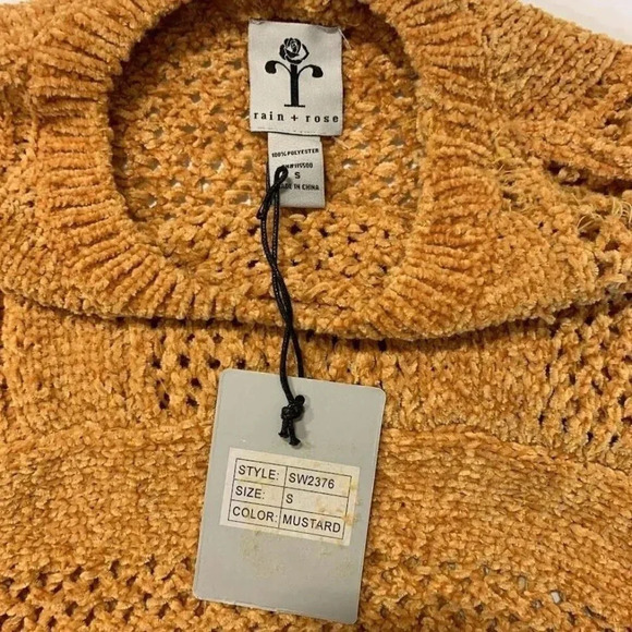 Rain + Rose Women's Chenille Mustard Fringe Long Sleeve Round Sweater Size S NWT - Picture 6 of 11